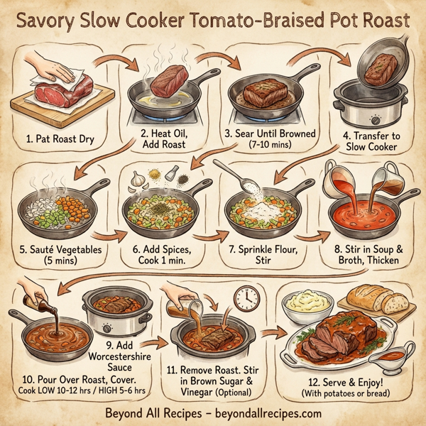 Savory Slow Cooker Tomato-Braised Pot Roast instructions