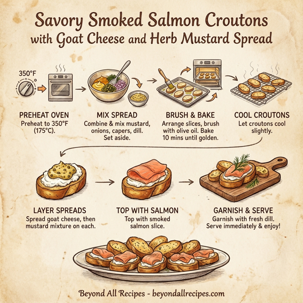 Savory Smoked Salmon Croutons with Goat Cheese and Herb Mustard Spread instructions