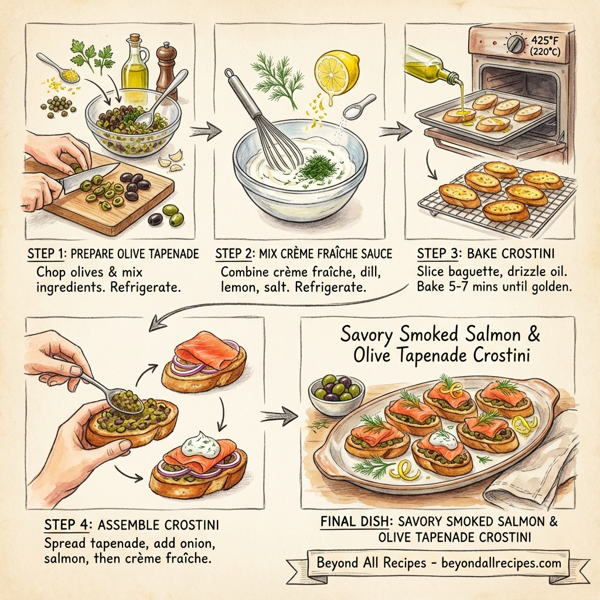 Savory Smoked Salmon & Olive Tapenade Crostini instructions