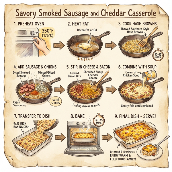 Savory Smoked Sausage and Cheddar Casserole instructions