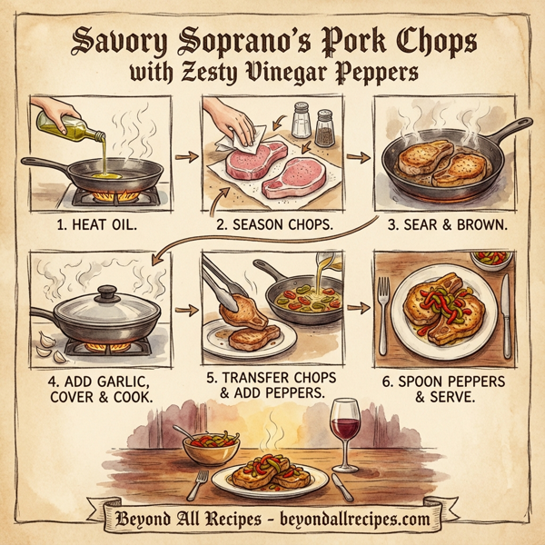 Savory Soprano's Pork Chops with Zesty Vinegar Peppers instructions