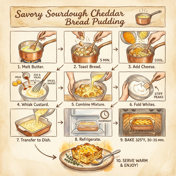 Savory Sourdough Cheddar Bread Pudding instructions