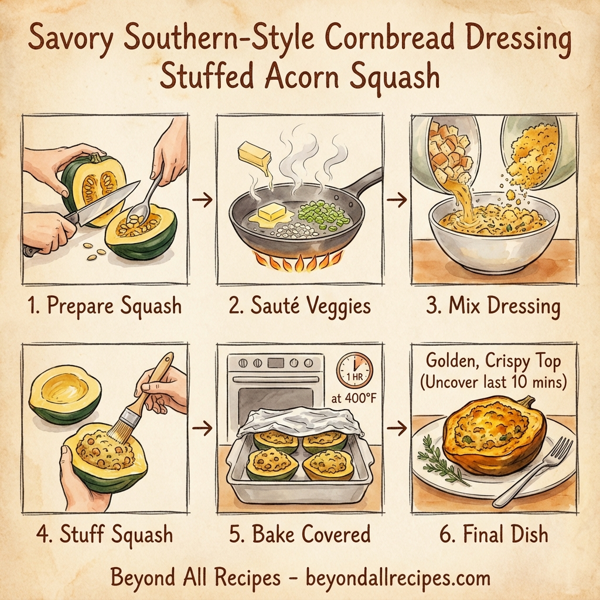 Savory Southern-Style Cornbread Dressing Stuffed Acorn Squash instructions