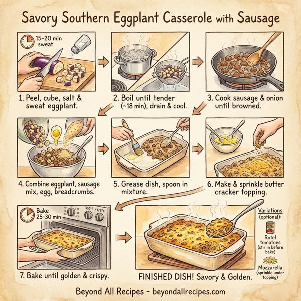 Savory Southern Eggplant Casserole with Sausage instructions