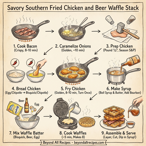 Savory Southern Fried Chicken and Beer Waffle Stack instructions