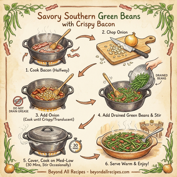 Savory Southern Green Beans with Crispy Bacon instructions