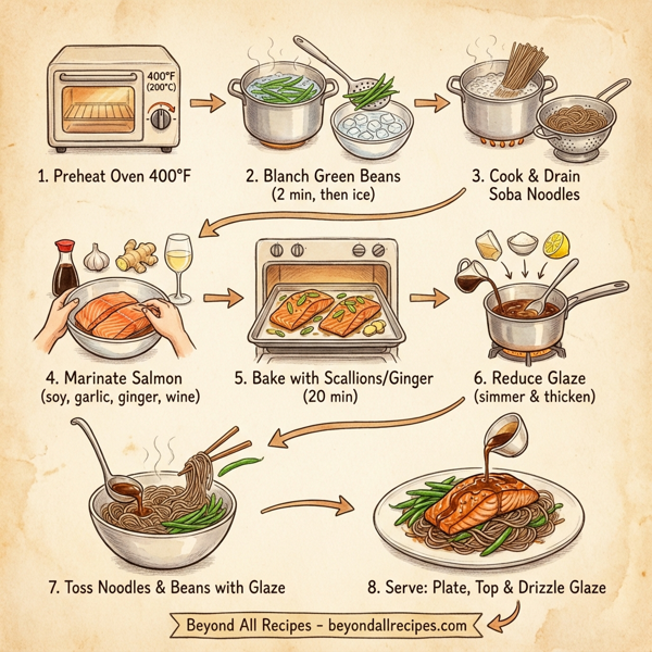 Savory Soy-Glazed Salmon with Soba Noodles and Green Beans instructions