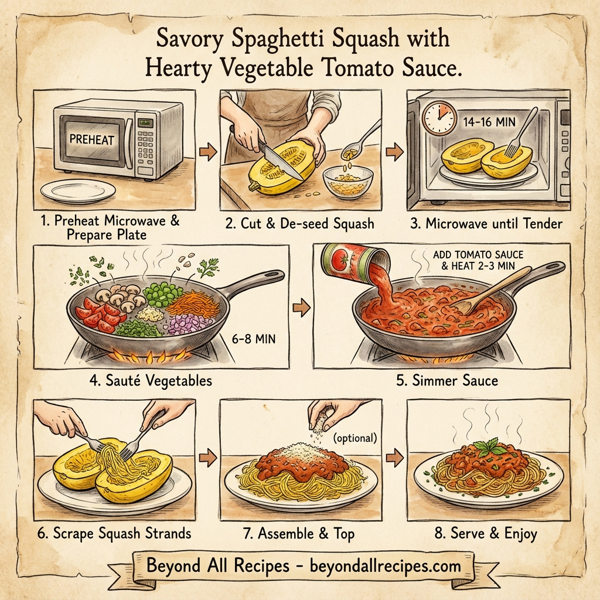Savory Spaghetti Squash with Hearty Vegetable Tomato Sauce instructions