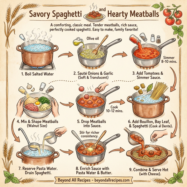 Savory Spaghetti and Hearty Meatballs instructions
