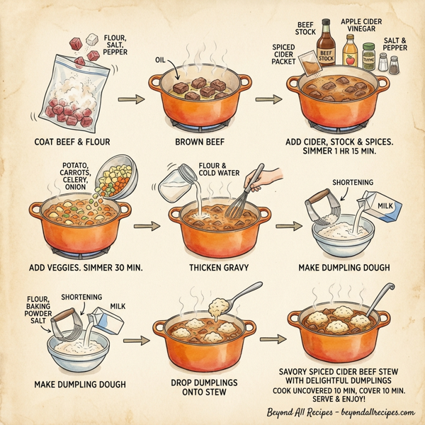 Savory Spiced Cider Beef Stew with Delightful Dumplings instructions