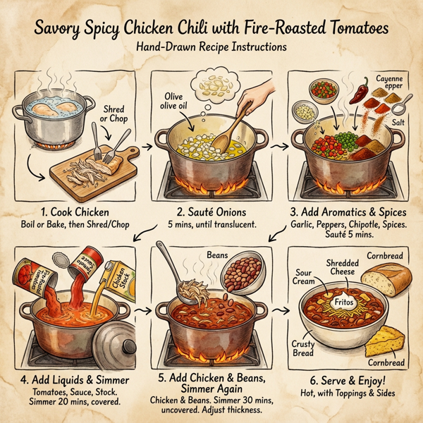 Savory Spicy Chicken Chili with Fire-Roasted Tomatoes instructions