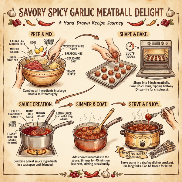 Savory Spicy Garlic Meatball Delight instructions