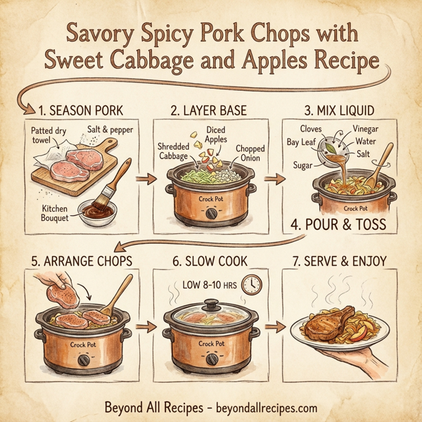 Savory Spicy Pork Chops with Sweet Cabbage and Apples instructions