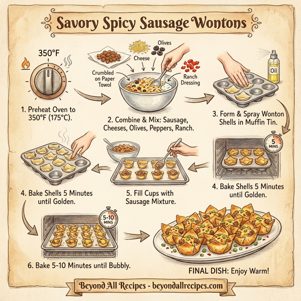 Savory Spicy Sausage Wontons instructions