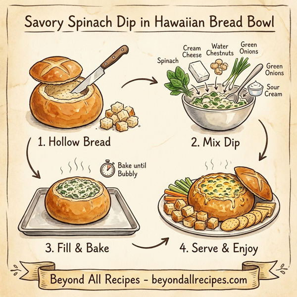 Savory Spinach Dip in Hawaiian Bread Bowl instructions