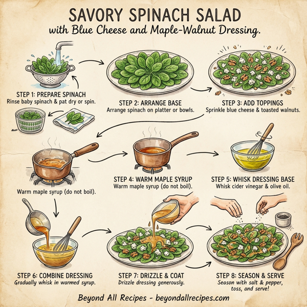 Savory Spinach Salad with Blue Cheese and Maple-Walnut Dressing instructions