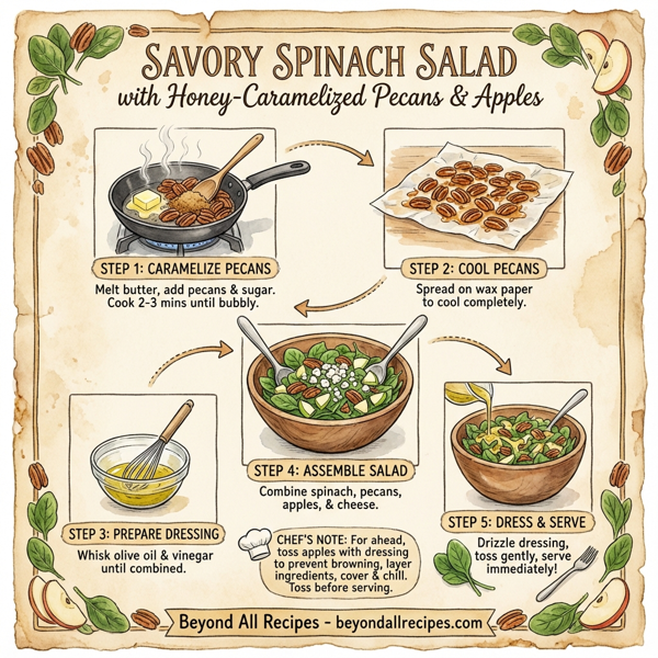 Savory Spinach Salad with Honey-Caramelized Pecans and Apples instructions