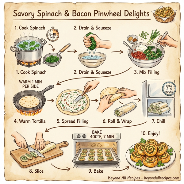 Savory Spinach & Bacon Pinwheel Delights instructions