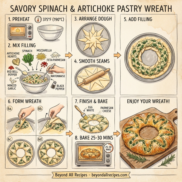 Savory Spinach and Artichoke Pastry Wreath instructions