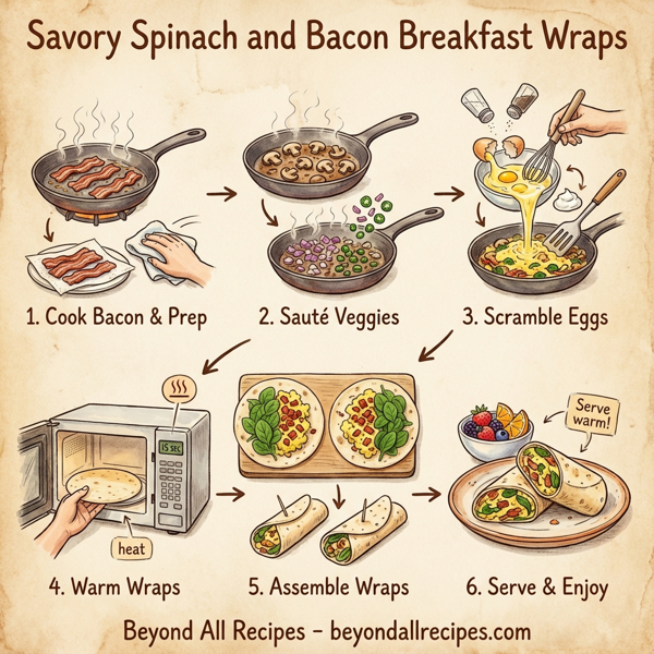 Savory Spinach and Bacon Breakfast Wraps instructions