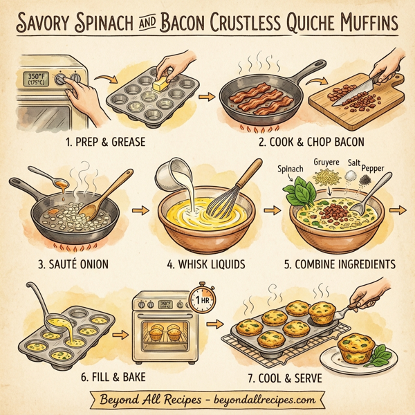 Savory Spinach and Bacon Crustless Quiche Muffins instructions