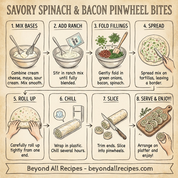 Savory Spinach and Bacon Pinwheel Bites instructions