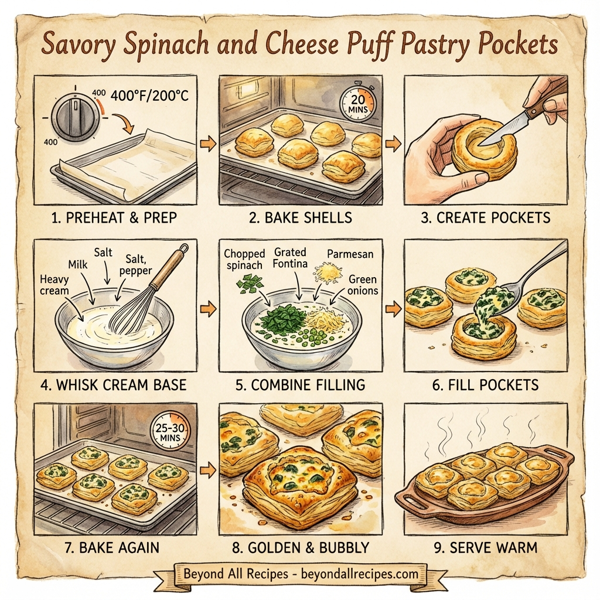 Savory Spinach and Cheese Puff Pastry Pockets instructions