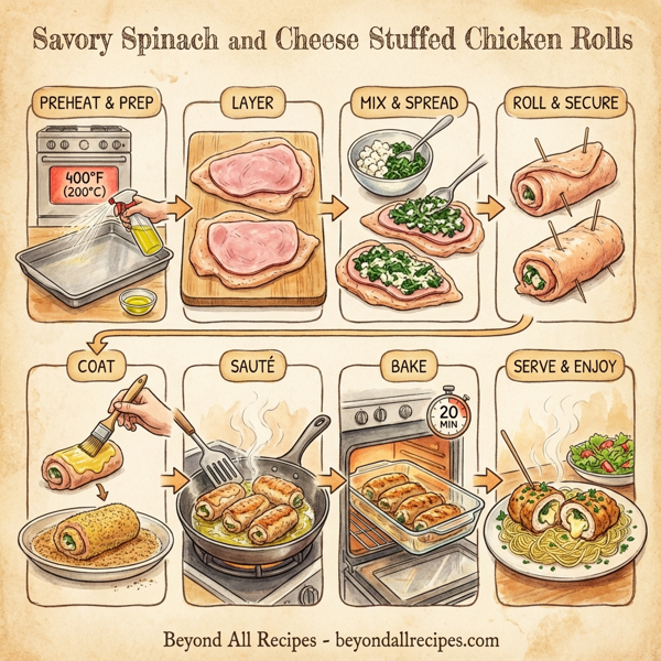 Savory Spinach and Cheese Stuffed Chicken Rolls instructions