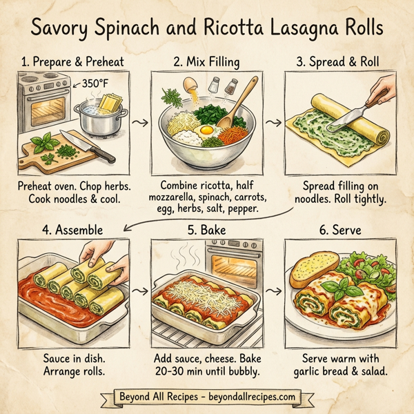 Savory Spinach and Ricotta Lasagna Rolls instructions