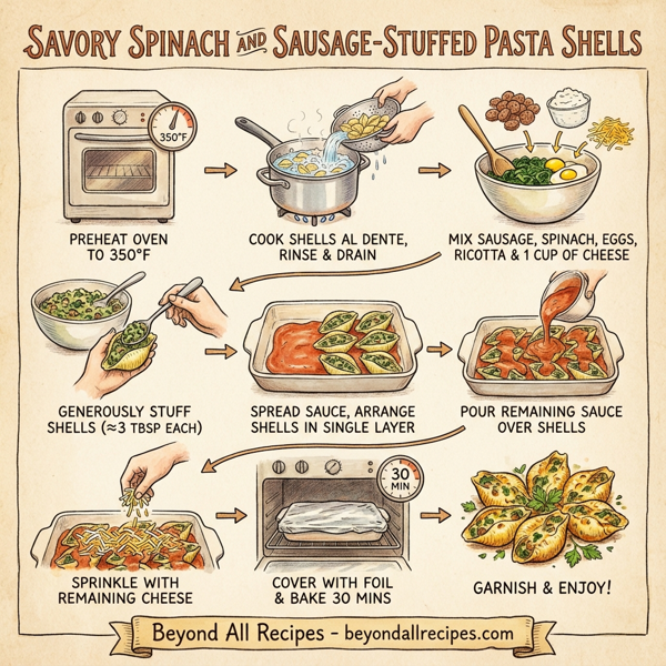 Savory Spinach and Sausage-Stuffed Pasta Shells instructions