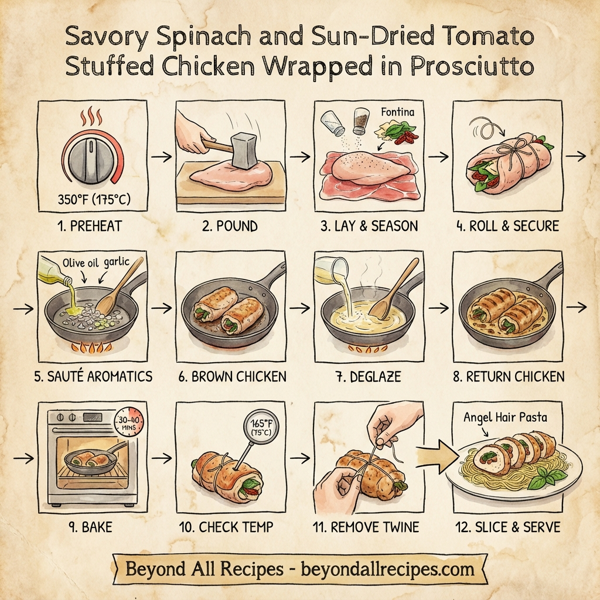 Savory Spinach and Sun-Dried Tomato Stuffed Chicken Wrapped in Prosciutto instructions
