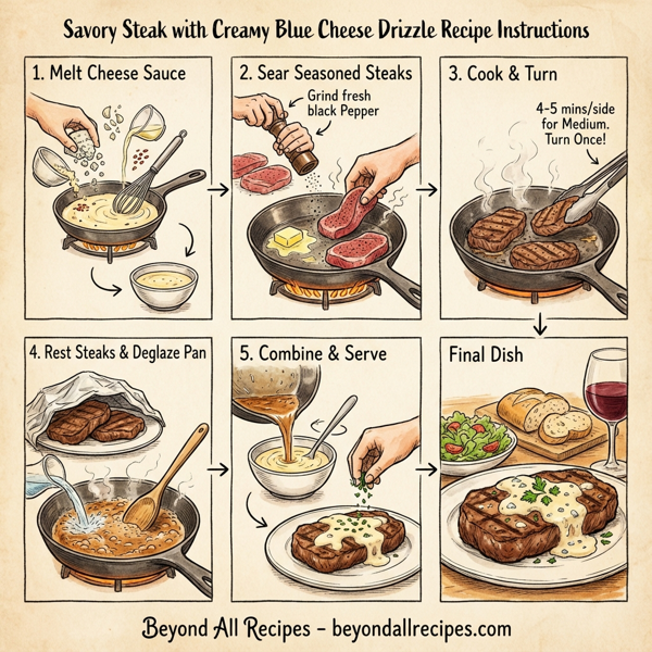 Savory Steak with Creamy Blue Cheese Drizzle instructions