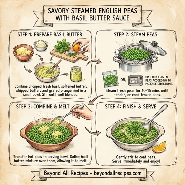 Savory Steamed English Peas with Basil Butter Sauce instructions