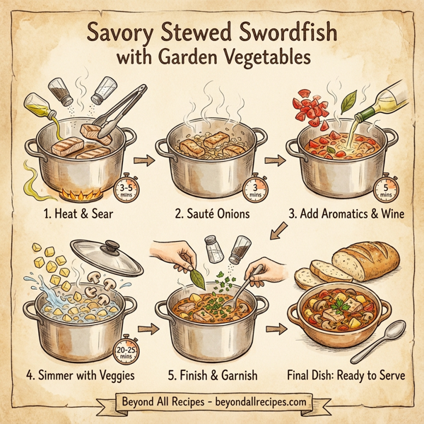 Savory Stewed Swordfish with Garden Vegetables instructions