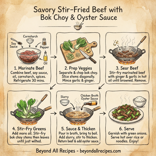 Savory Stir-Fried Beef with Bok Choy and Oyster Sauce instructions
