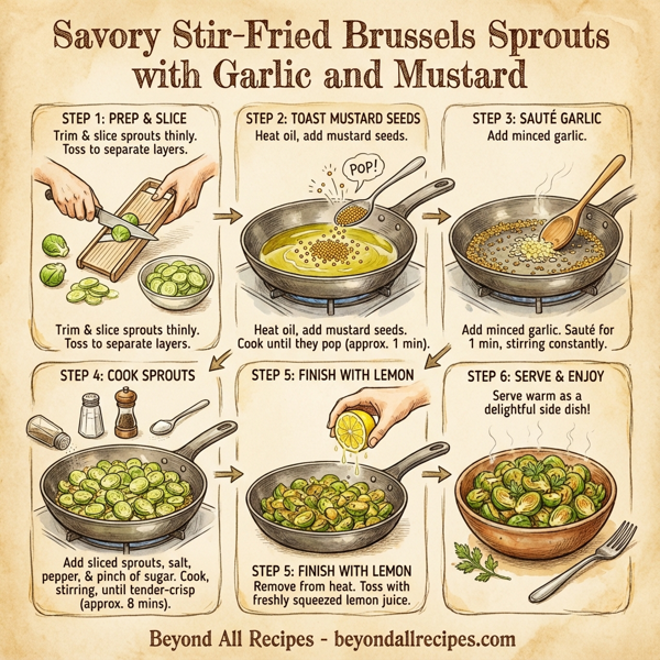 Savory Stir-Fried Brussels Sprouts with Garlic and Mustard instructions