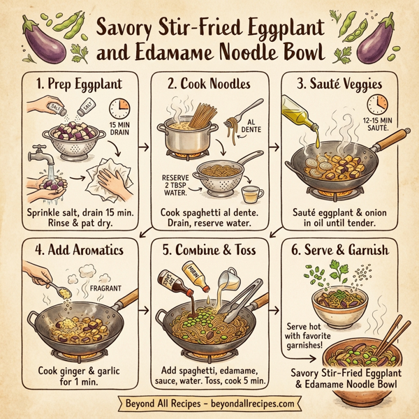 Savory Stir-Fried Eggplant and Edamame Noodle Bowl instructions