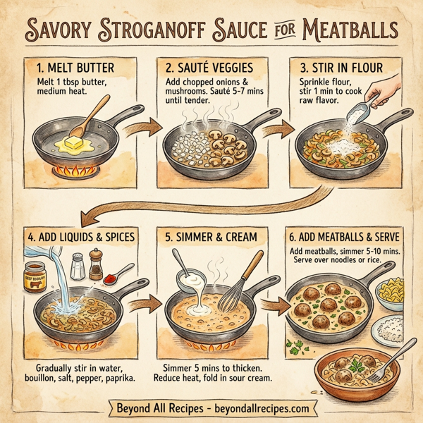 Savory Stroganoff Sauce for Meatballs instructions
