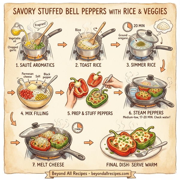 Savory Stuffed Bell Peppers with Rice and Veggies instructions
