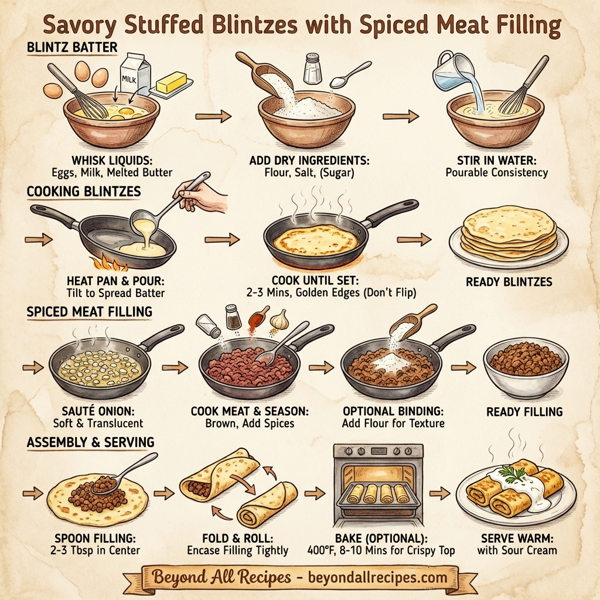 Savory Stuffed Blintzes with Spiced Meat Filling instructions