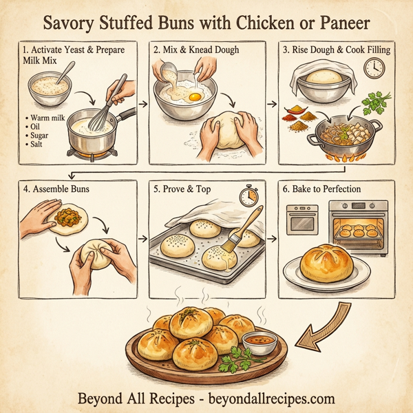 Savory Stuffed Buns with Chicken or Paneer instructions