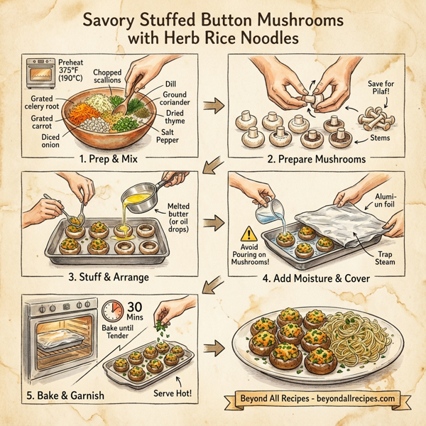 Savory Stuffed Button Mushrooms with Herb Rice Noodles instructions