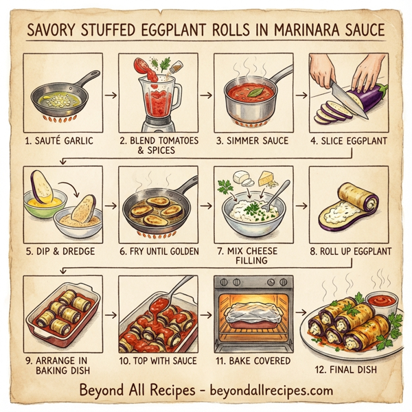 Savory Stuffed Eggplant Rolls in Marinara Sauce instructions