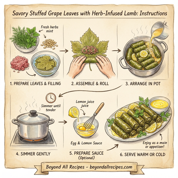 Savory Stuffed Grape Leaves with Herb-Infused Lamb instructions