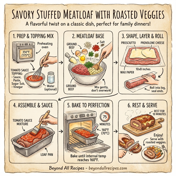 Savory Stuffed Meatloaf with Roasted Veggies instructions