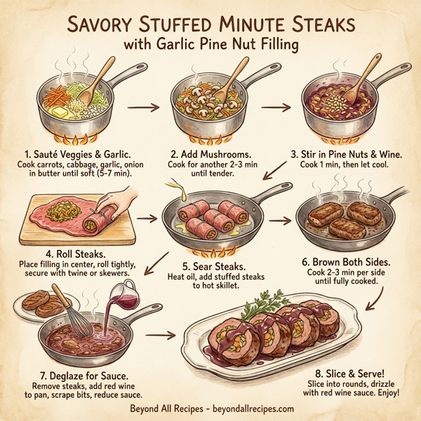 Savory Stuffed Minute Steaks with Garlic Pine Nut Filling instructions