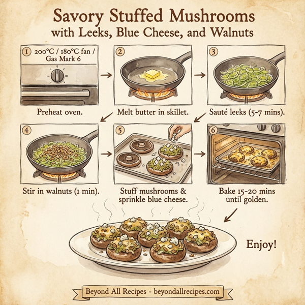 Savory Stuffed Mushrooms with Leeks, Blue Cheese, and Walnuts instructions