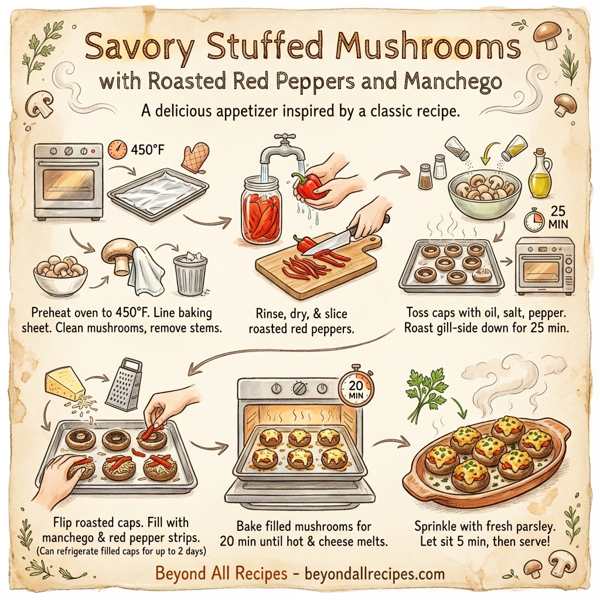 Savory Stuffed Mushrooms with Roasted Red Peppers and Manchego instructions