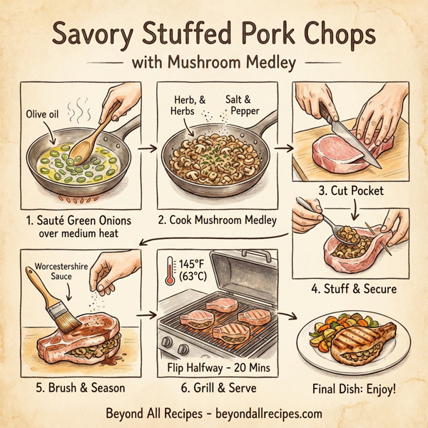 Savory Stuffed Pork Chops with Mushroom Medley instructions