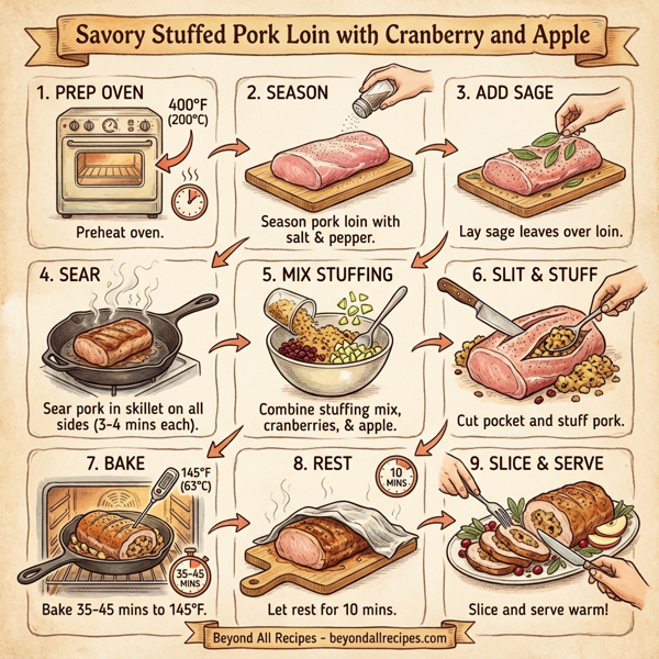 Savory Stuffed Pork Loin with Cranberry and Apple instructions